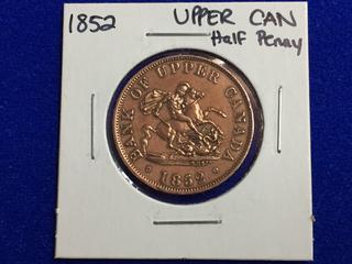 1852 Upper Canada Half Penny Coin.