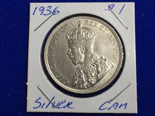 1936 Canada Silver One Dollar Coin.