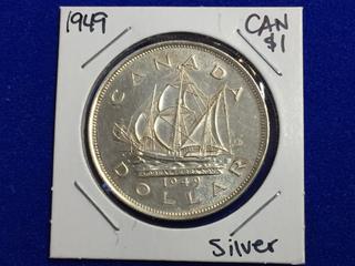 1949 Canada Silver One Dollar Coin.