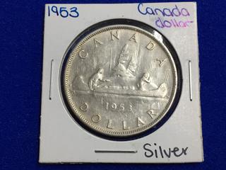 1953 Canada Silver One Dollar Coin.