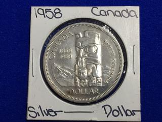 1958 Canada Silver One Dollar Coin.