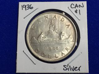 1936 Canada Silver One Dollar Coin.