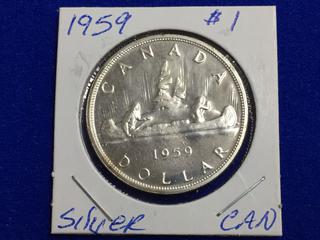 1959 Canada Silver One Dollar Coin.