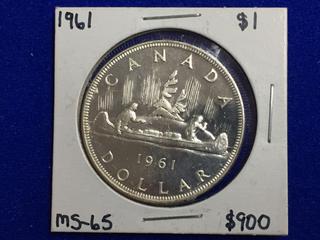 1961 Canada Silver One Dollar Coin.