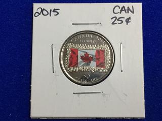 2015 Canada Twenty-Five Cent Colour Printed Coin.