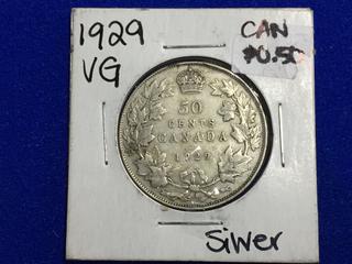 1929 Canada Silver Fifty Cent Coin.