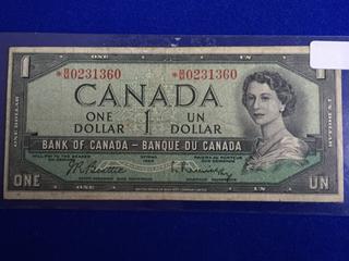 Bank Of Canada One Dollar Bank Note, S/N BM0231360.