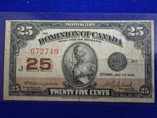 Dominion Of Canada Twenty-Five Cent Bank Note S/N 672749.