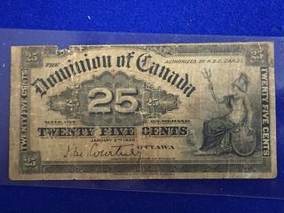 Dominion Of Canada Twenty-Five Cent Bank Note.