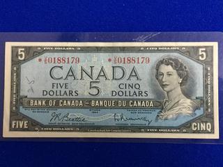 Bank Of Canada Five Dollar Bank Note, S/N VS0188179.