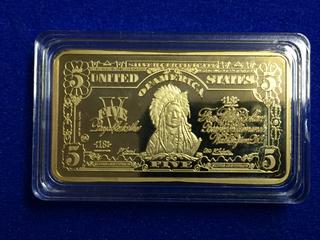 United States .999 Fine Gold Plated Bronze Bar.