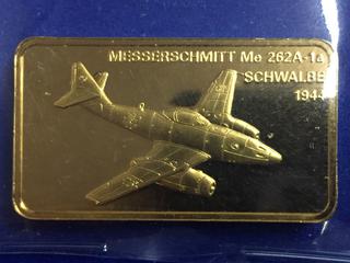 Gold Plated Bronze Bar - "Messerschmitt Me 262A-1A Schwalbe 1944".