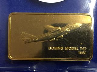 Gold Plated Bronze Bar - "Boeing Model 747 1969".