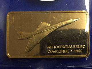 Gold Plated Bronze Bar - "Aerospatiale/Bac Concorde 1969".