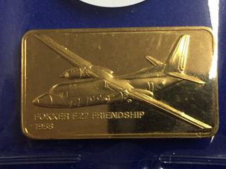 Gold Plated Bronze Bar - "Fokker F27 Friendship 1958".