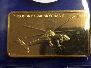 Gold Plated Bronze Bar - "Sikorsky S-60 Sky Crane 1959".