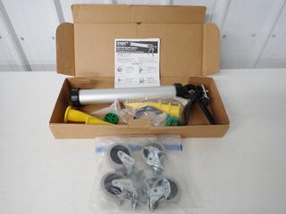 Cox Barrel Caulking Gun w/ Attachments, Unused & (1) Set of 4 3 in. Locking Castor Wheels. (2-L-2)