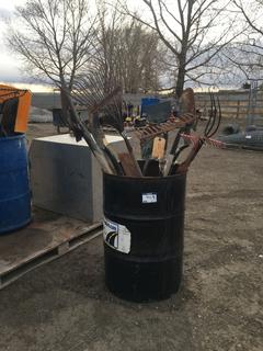 Quantity of Assorted Rakes, Shovels and Pitch Forks.