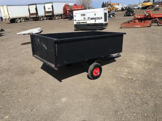 Tow Behind Tipping Garden Tractor Cart w/Tailgate, Approx. 36 In. x 16 In. x 58 In. (2) Extra Tires, Control # 7698