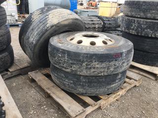 (4) Truck Tires 11 R22.5 Radial 144/142 L w/ Rims.