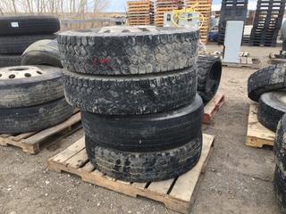 (4) Truck Tires 11 R24.5 Radial M+S 149/146 L w/ Rims.