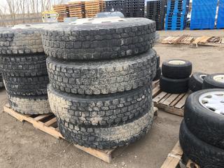 (4) Truck Tires 11 R24.5 Radial M+S 16 PR 149/146 M w/ Rims.