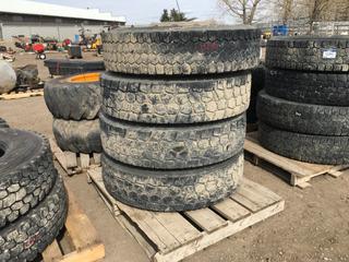 (4) Truck Tires 11 R24.5 M+S 149/146L w/ Rims.