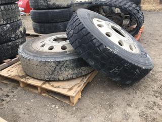 (2) Truck Tires 11 R24.5 Radial M+S w/ Rims.