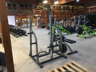 Nautilus Half Rack w/ Lateral Pull Down, Attachments, Weight Bench, Leg Extension and Olympic Bar & Weights (2 x 45lbs, 2x 10lbs and 2 x 5lbs). (AUD)