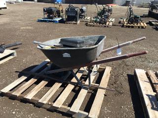 Jobmate Wheelbarrow w/ Flat Tire, Sprinklers, Pickaxe, Roof Vent and Pry Bar.