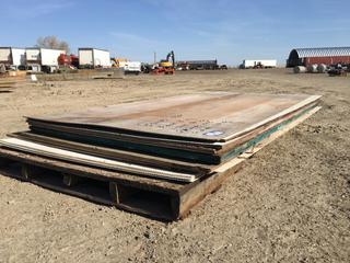 (8) 4x8 Sheets FRP Panels & (3) 4x8 Sheets 1/2 In. Plywood & (1) 4x8 Sheet 3/4 In. Plywood & (2) 4x8 Sheets 5/8 In. OSB & (2) 4x8 Sheets FRP Plywood