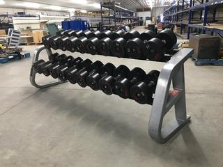 Precor Dumbbell Rack with 75-125lb Dumbbells, S/N B888J20080060. (WH)