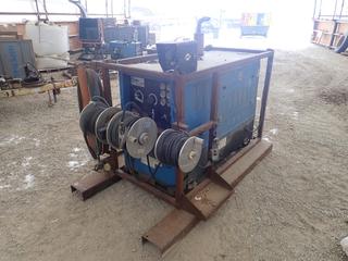 Miller Big Blue 402P 120/240V Single Phase CC-DC Welding Generator C/w Perkins 3.152 Series Diesel Engine, Remote, (3) Aluminum Cable Reels, Ground And Welding Cable, Oxy/Acetylene Hose And Gauge. Shows 8342hrs. SN KK111730