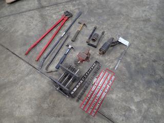 Vise, (2) Hammers, Torque Multiplier, Crimper And Assorted Hand Tools