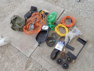 Qty Of Extension Cords, Mirror, Fan, Trouble Light, Coleman Pump, Fan Belt And Assorted Supplies