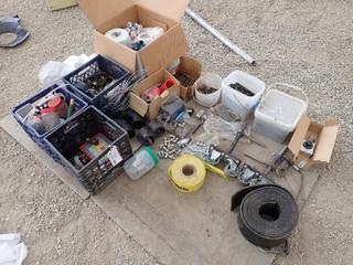 Qty Of Assorted Studs, Nuts, Caution Tape, Screws, Casters, Natural Gas Thermostat, Grease Nipples, Crates And Assorted Supplies