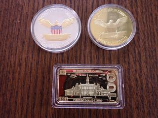 (2) 2020 Donald Trump Coins: 'Commander In Chief' and Donald Trump One Hundred Dollar Bill  (Office)