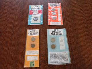 1917 Australia Half Penny, 1932, 1933 and 1934 George V 5 Cent Coins, 1929 Nickle and Penny Coins w/ 1 Cent Canada Stamp, 1942 Canadian Nickels, Nickel and Tombac  (Office)