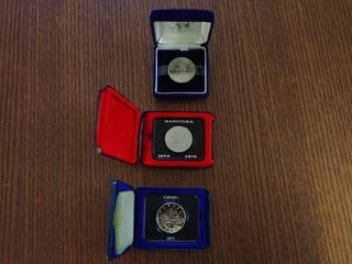 1983 Edmonton Klondike Day Souvenir Dollar Coin, 1972 Canadian Dollar Coin, 1870-1970 Manitoba Canadian Dollar Coin, All w/ Cases  (Office)