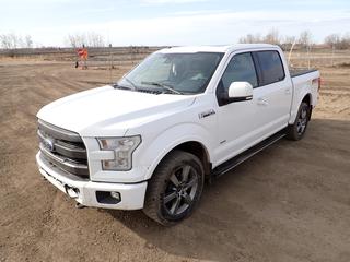 2017 Ford F-150 Lariat Crew Cab 4X4 Pickup c/w 3.5L V6 Eco Boost, A/T, A/C, Leather, Back Up Camera, Power Sunroof, On Board Navigation, 275/55R20 Tires, Box Liner, Showing 225,022 KMs, 7,443 Hrs., VIN 1FTEW1EG9HFB56384 *Note: Chips In Front Bumper, Cover Missing*