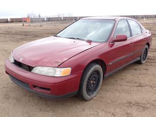1994 Honda Accord EX, 4-Door Sedan, c/w 2.2L 4 Cyl, A/T, A/C, 215/55R16 Front and 205/55R16 Rear Tires, Showing 298,361 KMs, VIN 1HGCD5643RA814662, *Note: Body Rust, Needs Battery, Glass Damage*