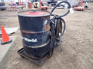 Graco Inc. Series C90B, Husky 1030 Double-Diaphragm Petroleum Products Pump, SN 1014575, w/ 45 Gal. Barrel, Transfer Hoses and Cart  (Row4)