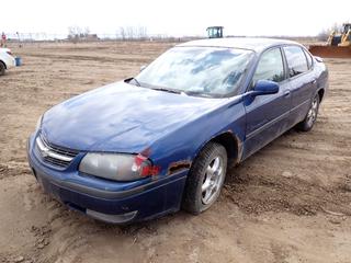 2003 Chevrolet Impala LS, 4-Door Sedan, c/w 3.8L V6, A/T, A/C, 225/55R16 Front Tires, 215/60R16 Rear Tires, VIN 2G1WH52K039332294, *Note: Unable To Verify Mileage, Body and Fender Rust, Front Lights Need To Be Reattached, Flat Front Left Tire* *PL#16C*
