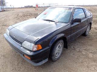 1987 Honda Civic CRX 1500, 2-Door Hatchback c/w 1.5L 4 Cyl, 5-Speed Manual, A/C, 175/65R14.82T Tires, Showing 192,712 KMs, VIN JHMEC1327HS804021, *Note: Rebuilt Registration Status, Body Rust, No Keys, Damaged Glass* 