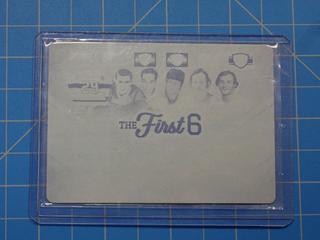 2018-19 Leaf Ultimate Hockey Trading Card Authentic Print-Used Plate, Cyan Plate 1/1, The First 6, Ken Dryden, Rogie Vachon, Jacques Laperriere, Steve Shutt, Yvan Cournoyer, Guy Lafleur, TFS-02  (Office) 