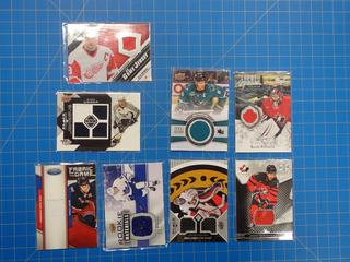 Assorted Hockey Trading Cards w/ Official NHL Game-Used Jersey Fabric Memorabilia  (Office)