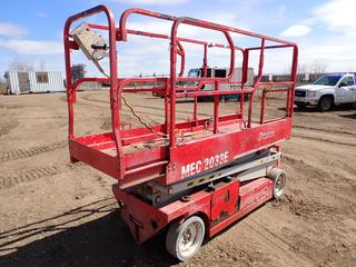 2008 MEC Scissor Lift, Model 2033ES, 20 Ft. Max. Platform Height, 1,385 lbs. Max. Load, 20V, 16x5 Solid Tires, SN 8804161, 29 In. x 106 In., *Note: Running Condition Unknown*