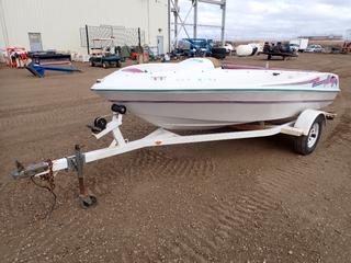 Four Winns Jet Boat, Model Fling 140, 4-Man Boat, c/w Johnson Evinrude 115 HP Turbo Jet Motor, SN POXB5125, 14 Ft. x 6 Ft., /w Rayburn's Marine World 15 Ft. S/A Boat Trailer, ST175/80R13 Tires, 2 In. Ball Hitch, *Note: No Visible Trailer VIN, No Battery, Running Condition Unknown*