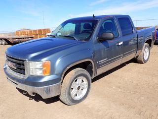 2009 GMC Sierra SLE 1500 Crew Cab Pickup, 4x4, 4.8L V8, A/T, A/C, 265/65R18 Tires, Showing 213,607 KMs, VIN 3GTEK13C99G222766, Wood Box Liner, *Note: Body Rust and Dents, Damaged Tail Lights, Damaged Right Side Mirror, Damaged Glass*  (PL#0977)