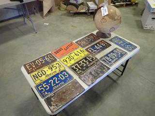 Qty of Assorted Antique License Plates and Office Desk Rotating Globe  (S-3-2)